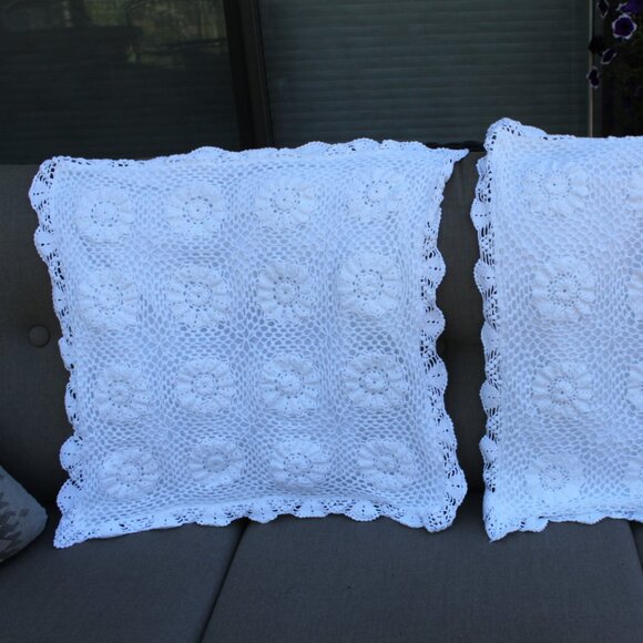Unbranded Other - Pair of beautiful white crochet pillow shams cottagecore romantic 100% cotton